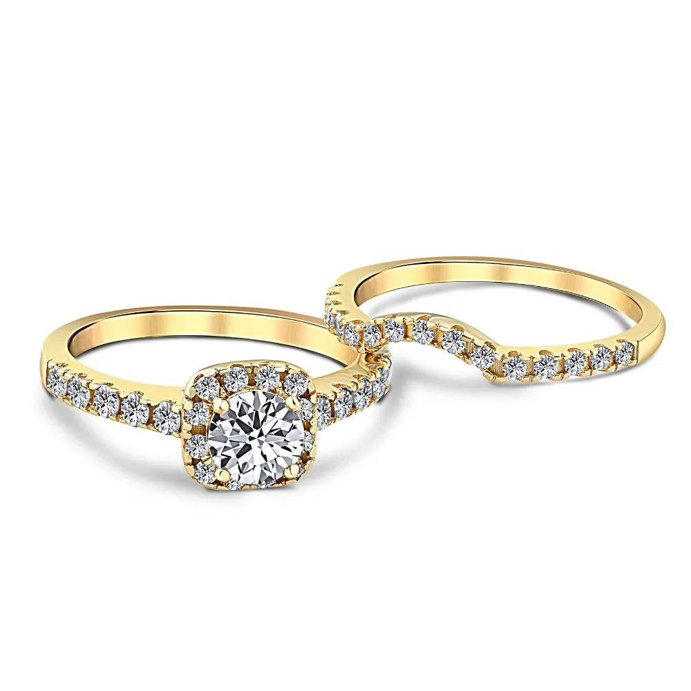 1 1/4 Ct Diamond Cushion Halo Engagement Wedding Ring Set 14k Yellow Gold