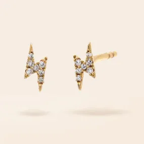 14K Gold Mini Diamond Lightning Bolt Stud Earrings