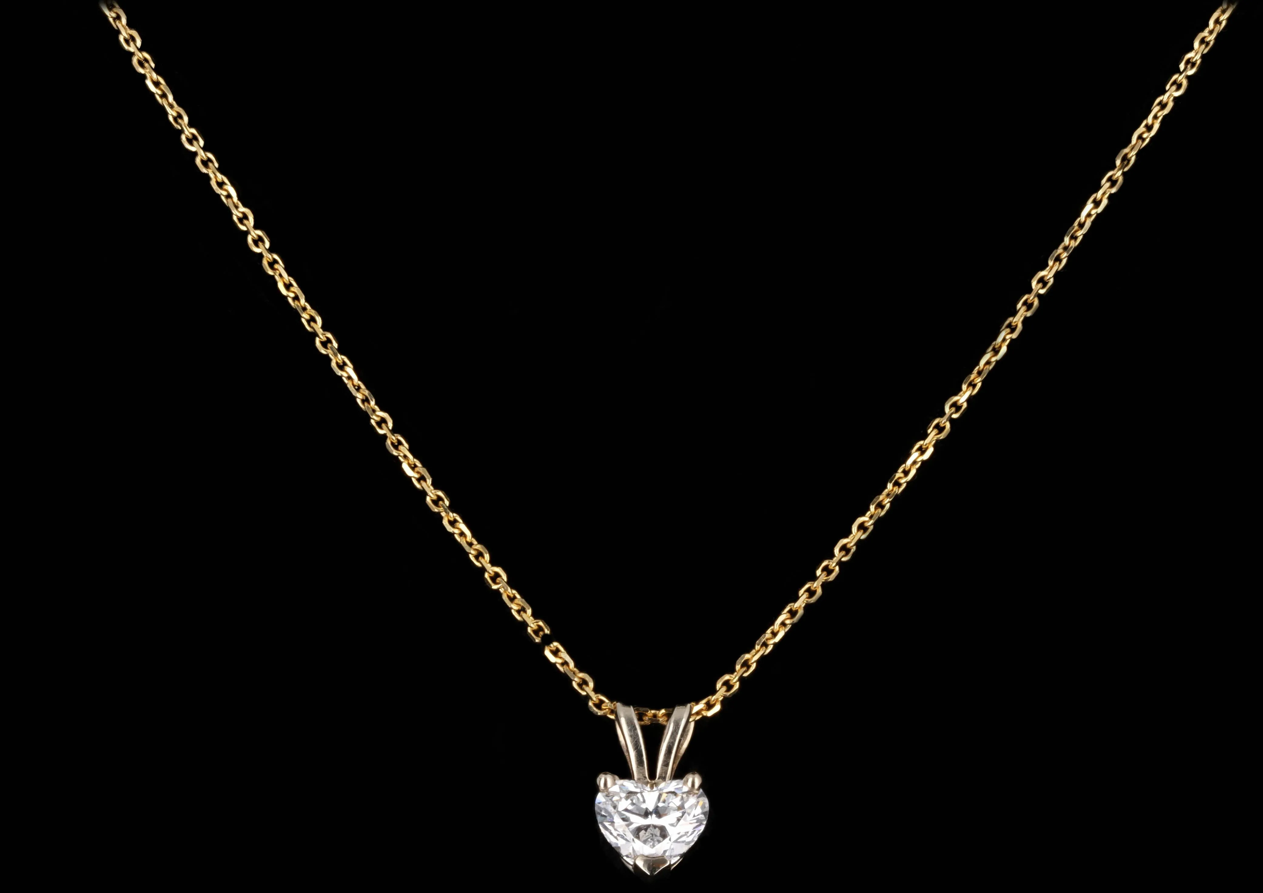 14K Yellow Gold 0.64 Carat Heart Diamond Pendant Necklace EGL Certified