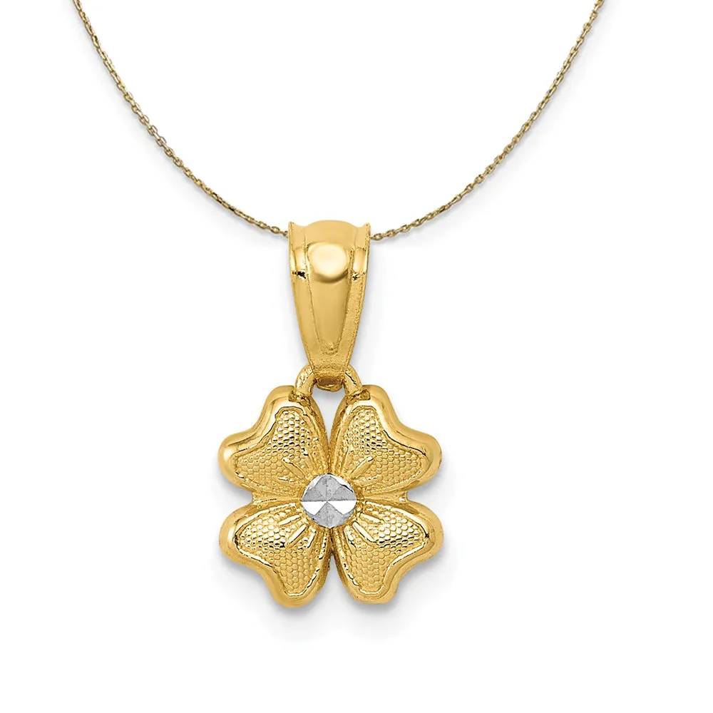 14k Yellow Gold and Rhodium Mini Four Petal Flower Necklace