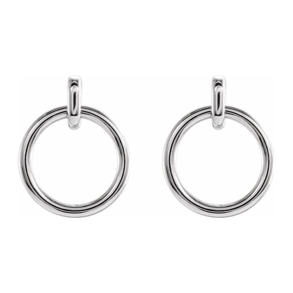 14K Yellow, White or Rose Gold Circle Dangle Post Earrings, 14 x 18mm