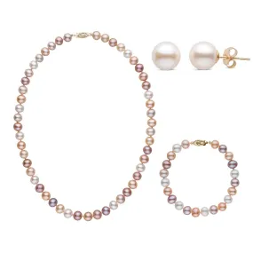 16 Inch 3 Piece Set of 7.5-8.0 mm AA+ Multicolor Freshwater Pearls