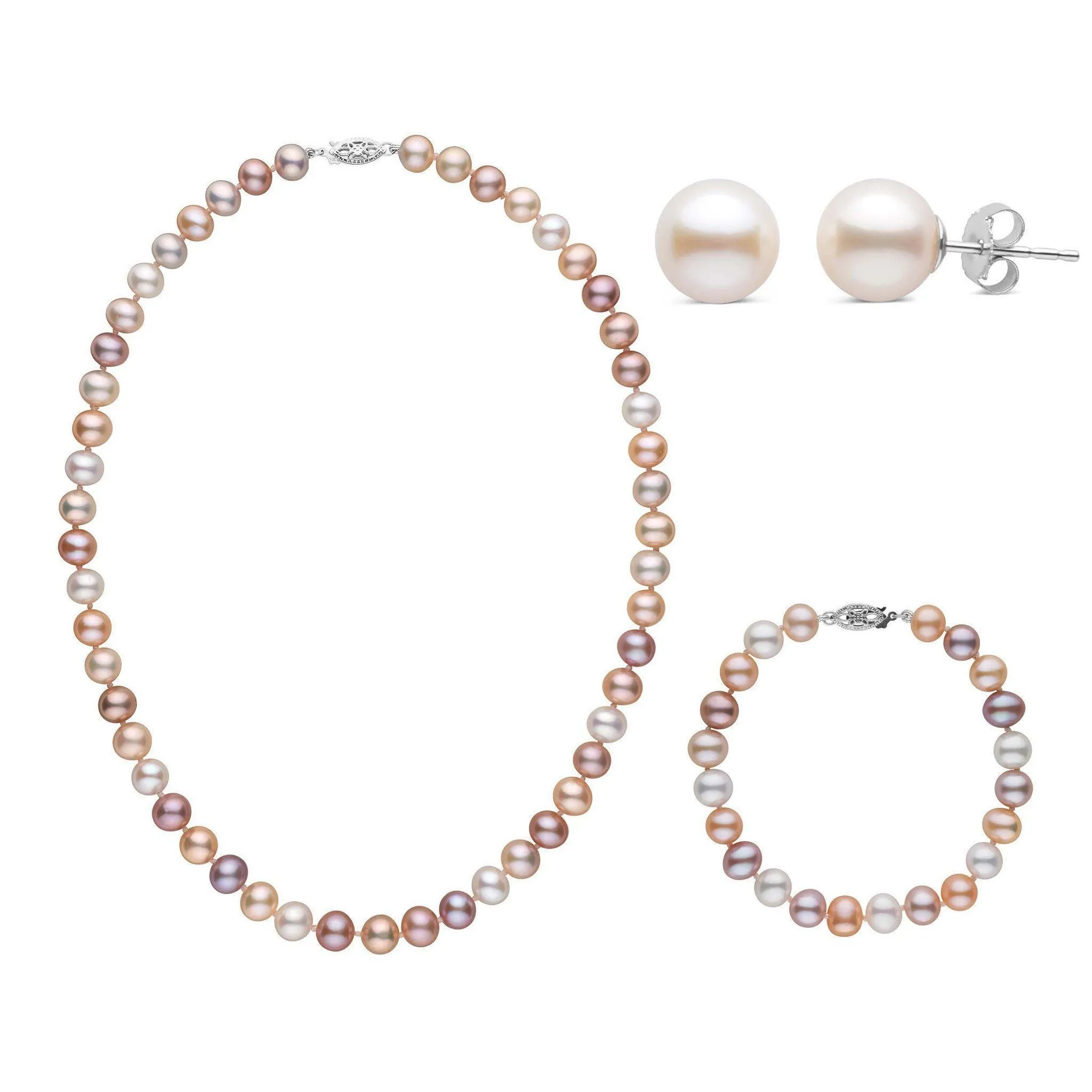 16 Inch 3 Piece Set of 7.5-8.0 mm AA+ Multicolor Freshwater Pearls