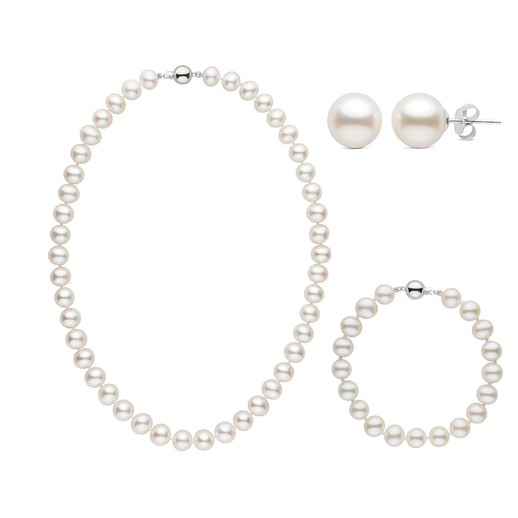 16 Inch 3 Piece Set of 8.5-9.0 mm AA+ White Freshwater Pearls