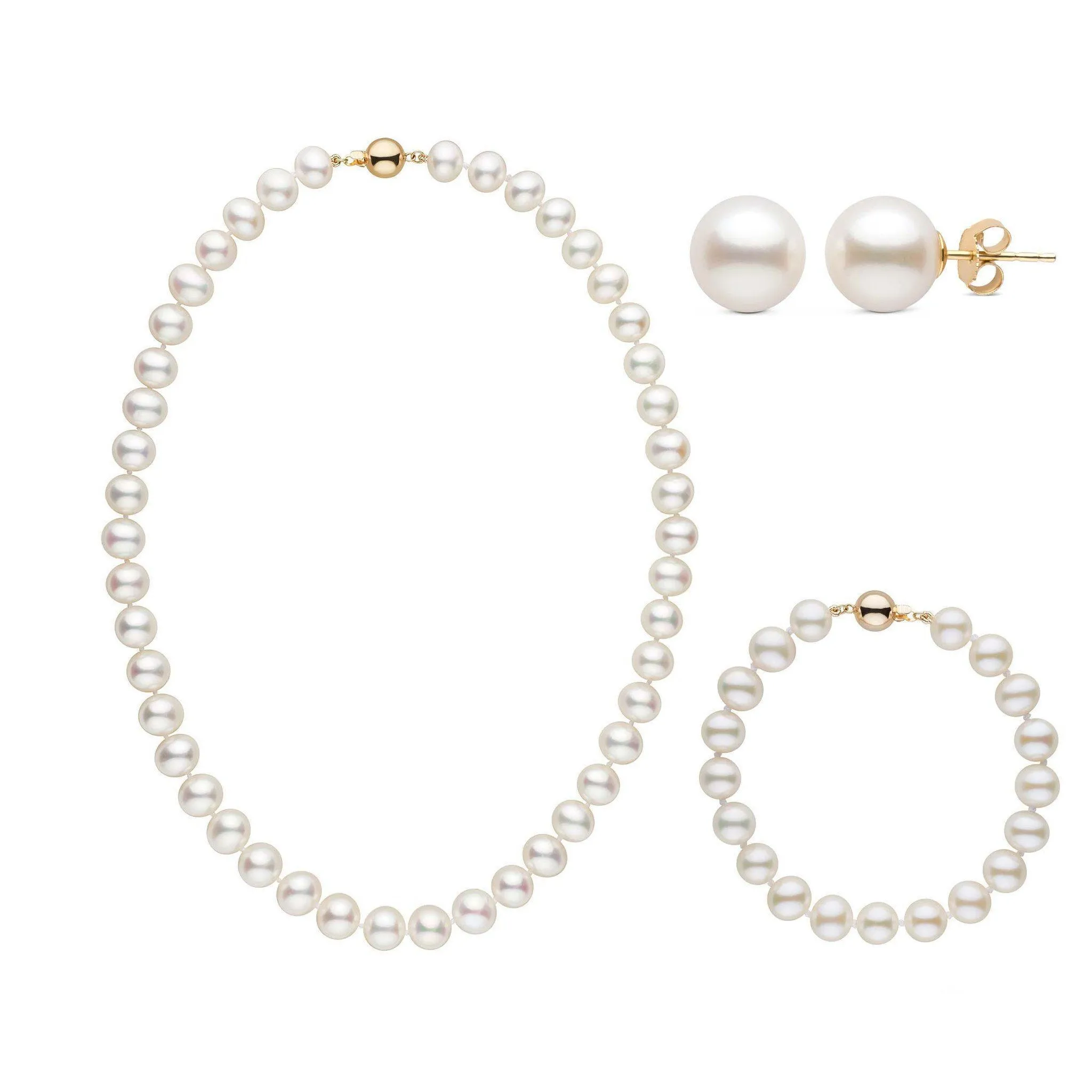 16 Inch 3 Piece Set of 8.5-9.0 mm AA+ White Freshwater Pearls