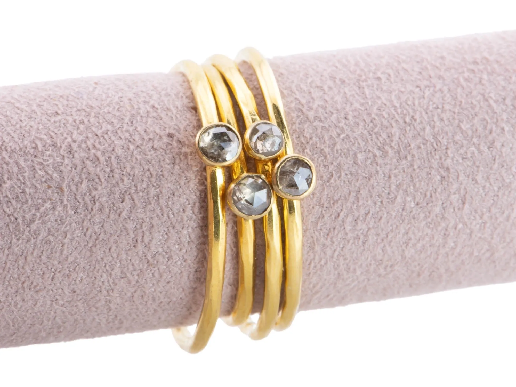 18K Gold Bezel Set Dainty Stacking Band Salt and Pepper Diamond R6593