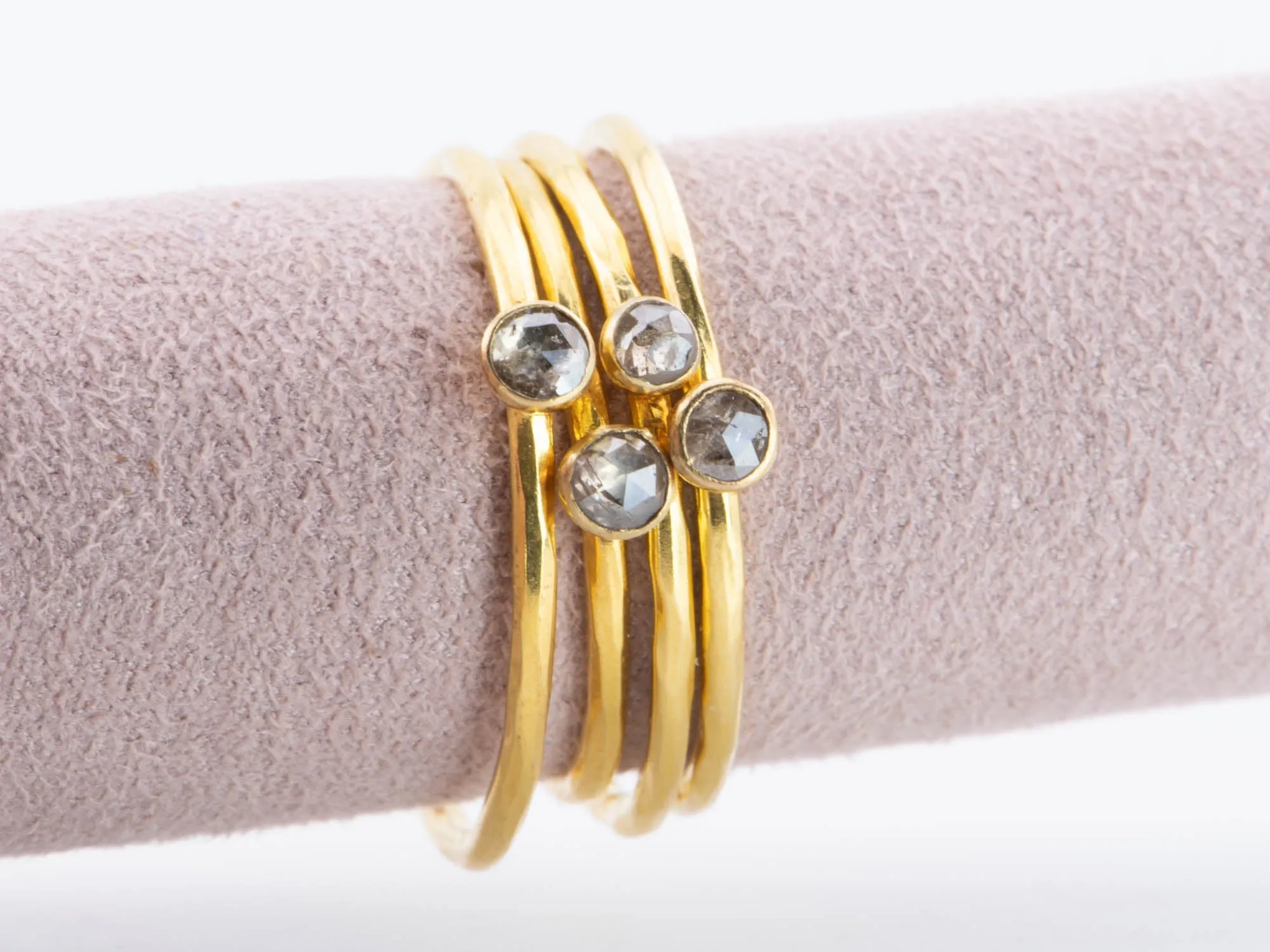 18K Gold Bezel Set Dainty Stacking Band Salt and Pepper Diamond R6593