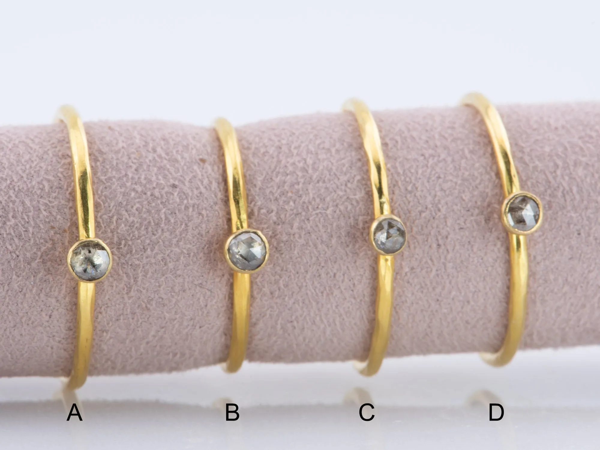 18K Gold Bezel Set Dainty Stacking Band Salt and Pepper Diamond R6593