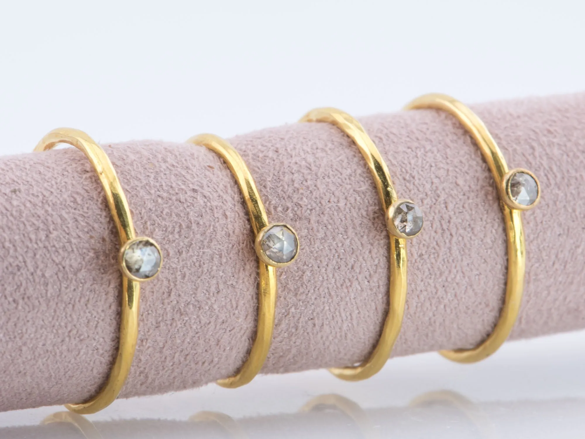 18K Gold Bezel Set Dainty Stacking Band Salt and Pepper Diamond R6593