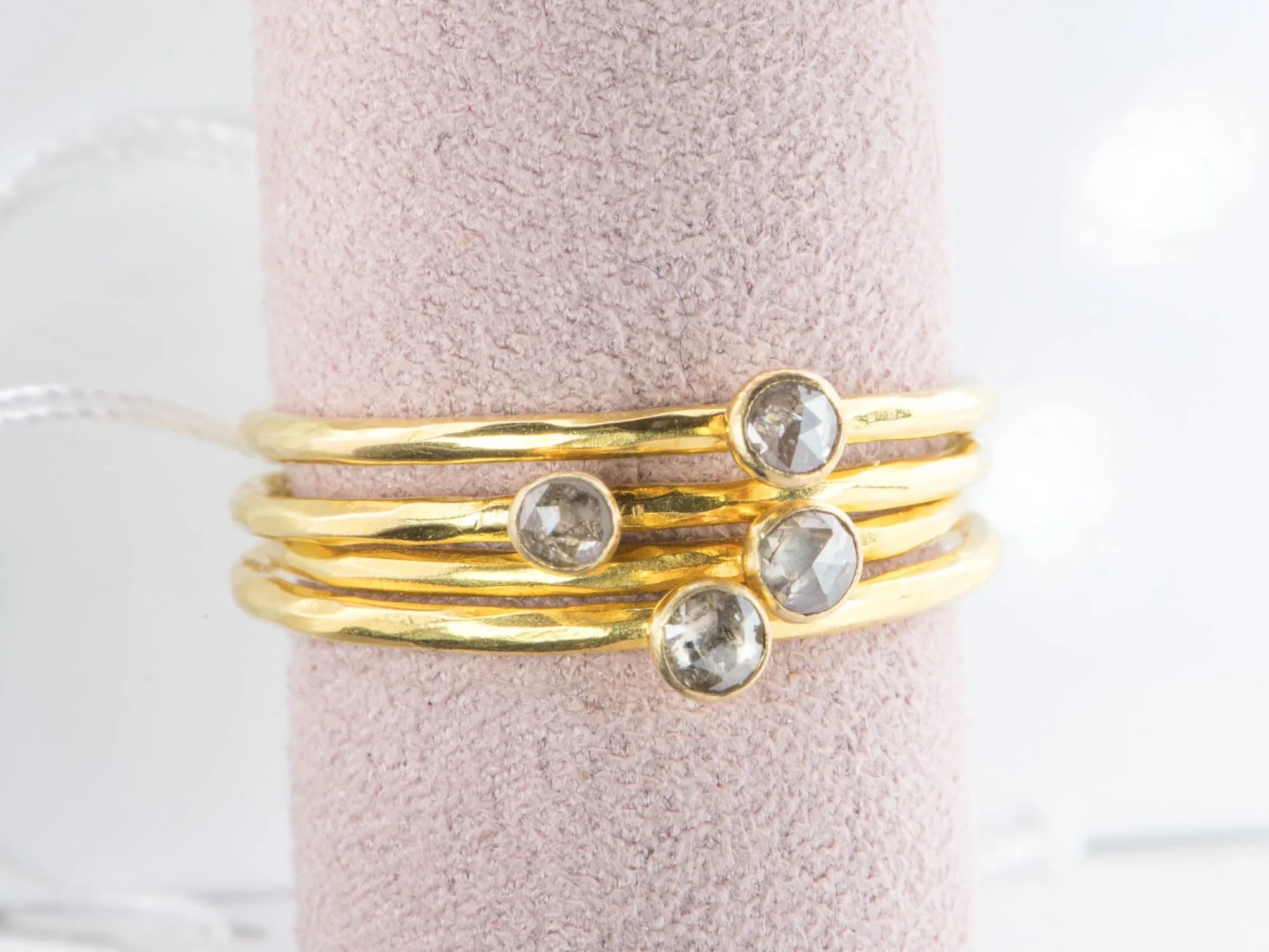 18K Gold Bezel Set Dainty Stacking Band Salt and Pepper Diamond R6593