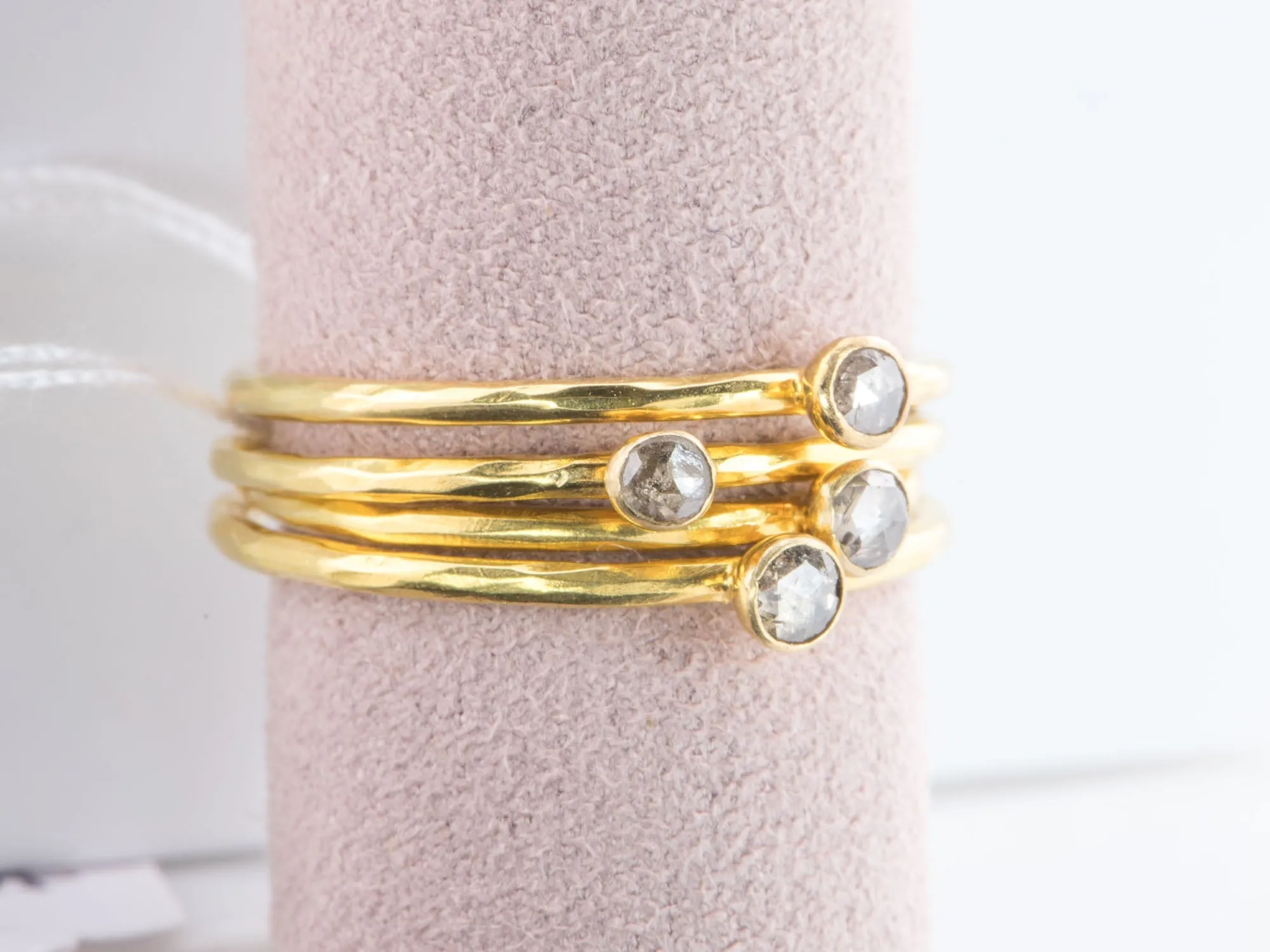 18K Gold Bezel Set Dainty Stacking Band Salt and Pepper Diamond R6593