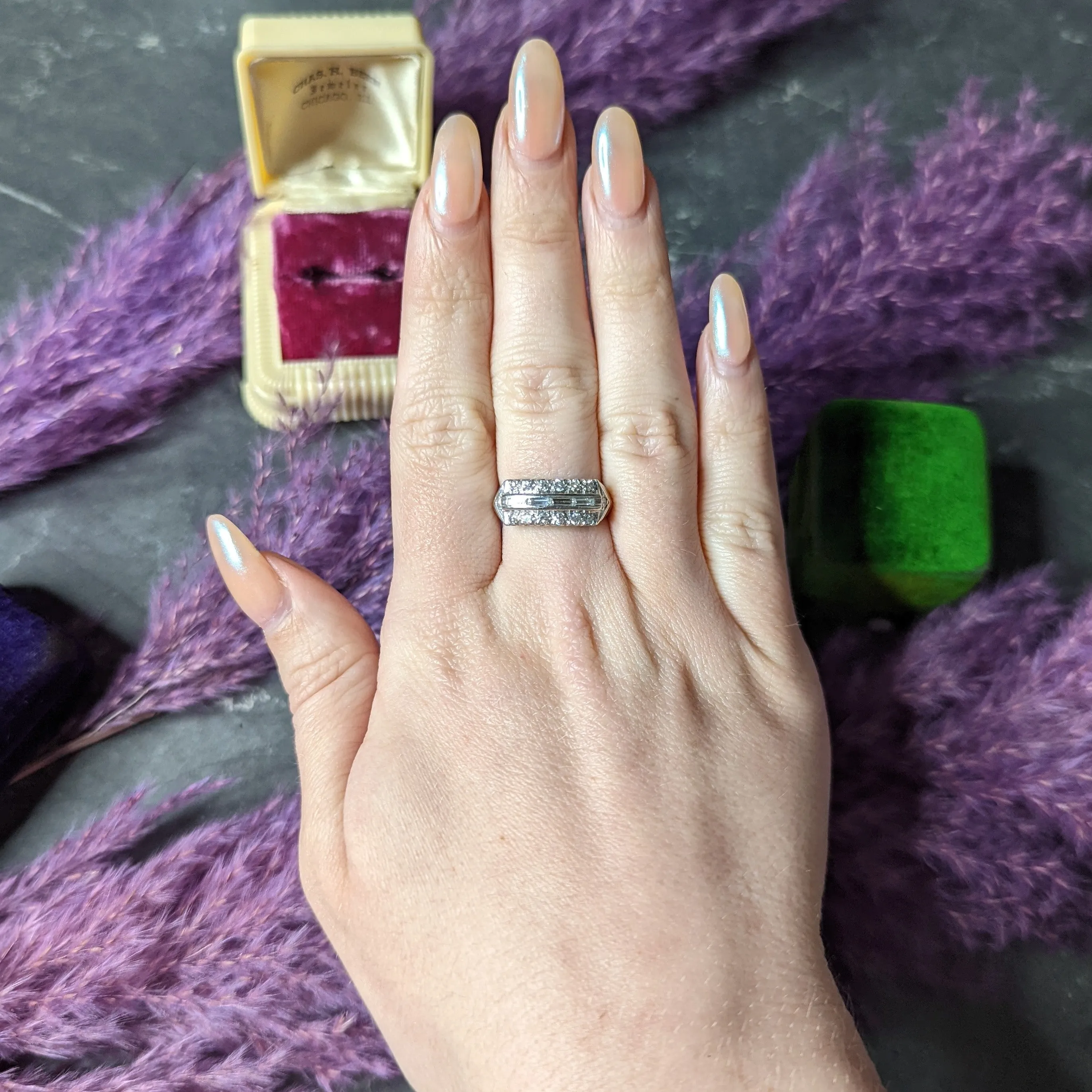 1950's Mid-Century 0.50 CTW Diamond Platinum Fishtail Channel Band Ring