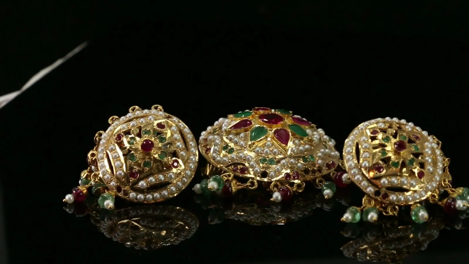 22k Pendant Set Solid Gold ELEGANT Classic Jadoo Stone Pendant Set p4125