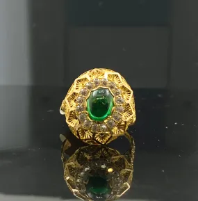 22K Solid Gold Floral Emerald Ring R5496