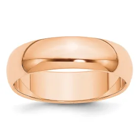 2mm to 6mm 10K Rose Gold Half Round Standard Fit Band