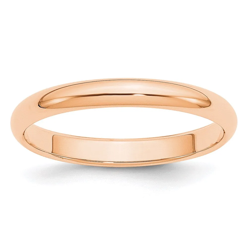 2mm to 6mm 10K Rose Gold Half Round Standard Fit Band