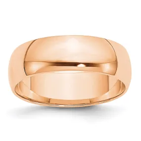 2mm to 6mm 10K Rose Gold Light Weight Half Round Standard Fit Band