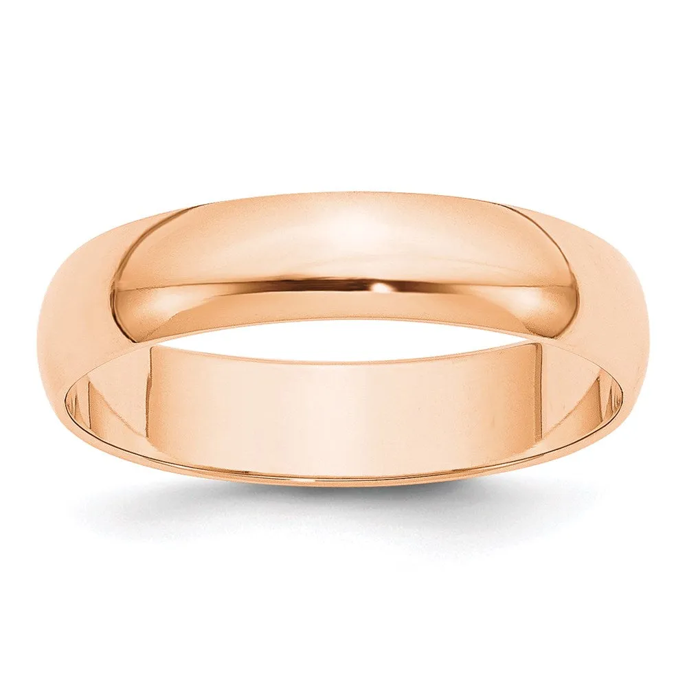 2mm to 6mm 10K Rose Gold Light Weight Half Round Standard Fit Band