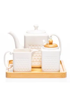 3-Piece White Ceramic Tea Set