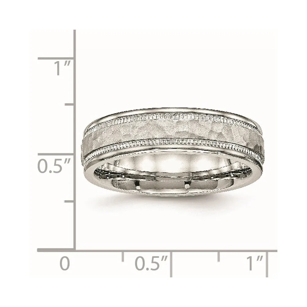 6mm Stainless Steel Hammered & Grooved Edge Standard Fit Band