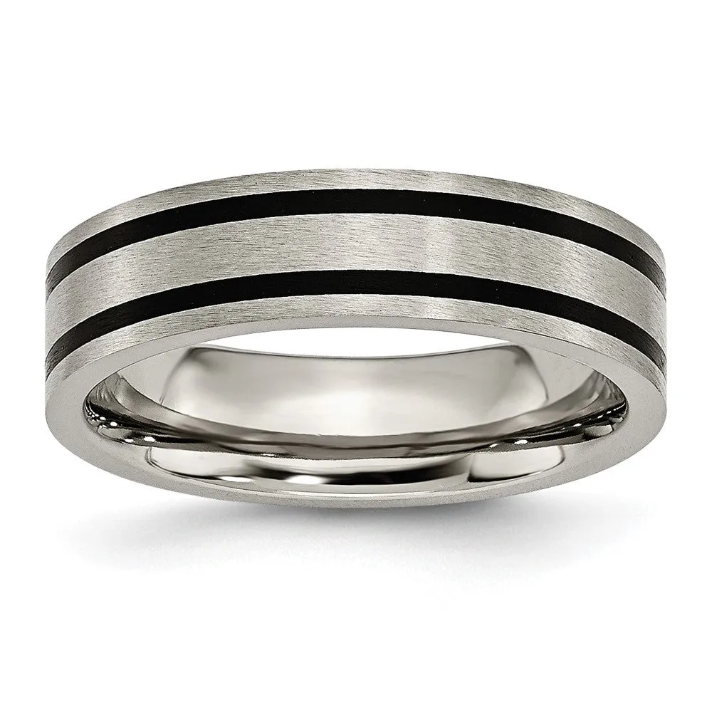 6mm Titanium & Black Enamel Brushed Flat Standard Fit Band