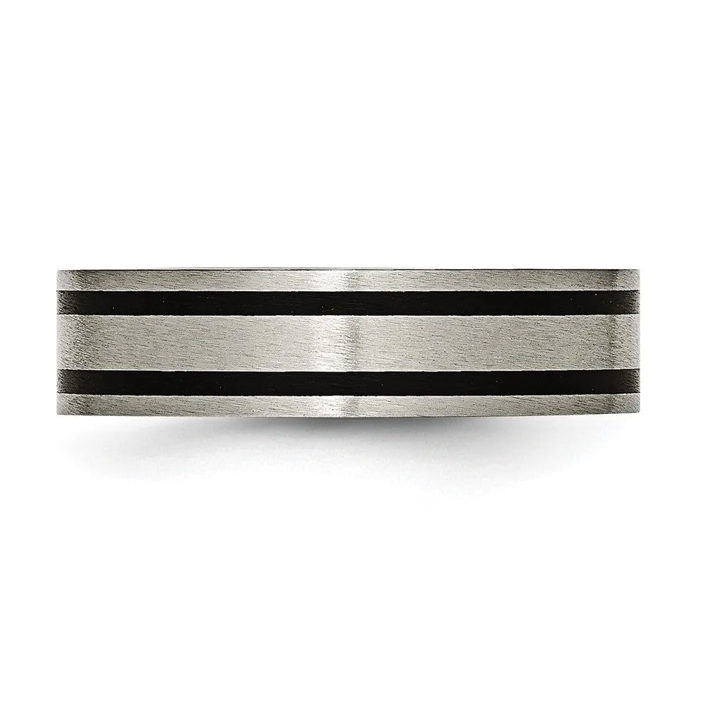 6mm Titanium & Black Enamel Brushed Flat Standard Fit Band