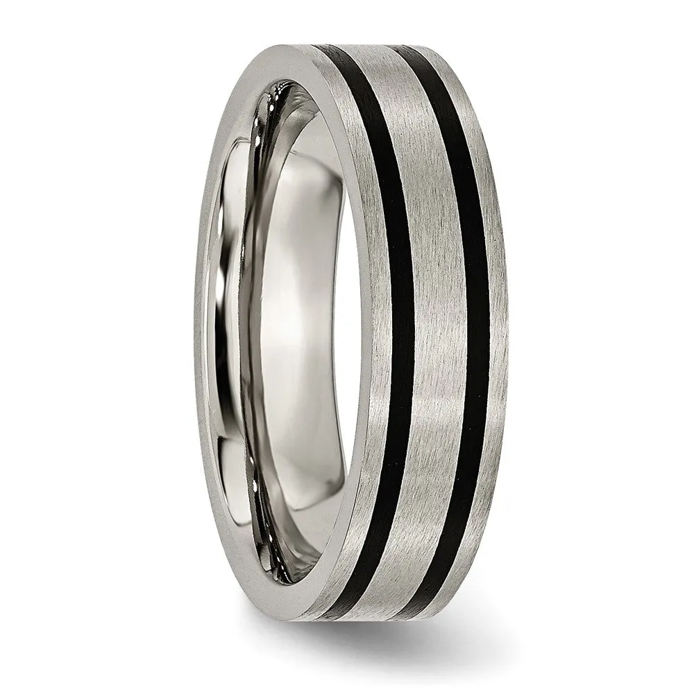 6mm Titanium & Black Enamel Brushed Flat Standard Fit Band