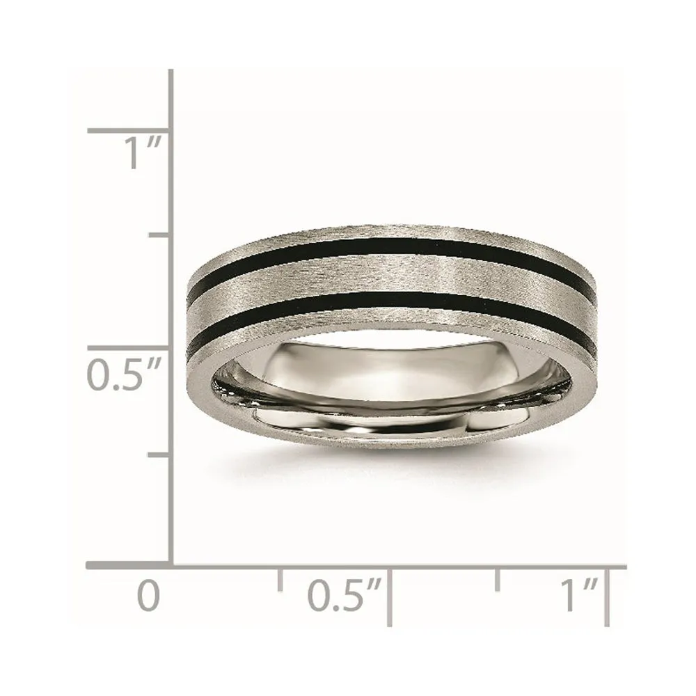 6mm Titanium & Black Enamel Brushed Flat Standard Fit Band