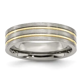 6mm Titanium Gold Tone Plated Grooved Flat Standard Fit Band