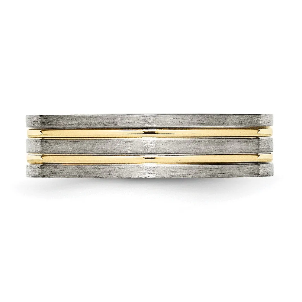 6mm Titanium Gold Tone Plated Grooved Flat Standard Fit Band