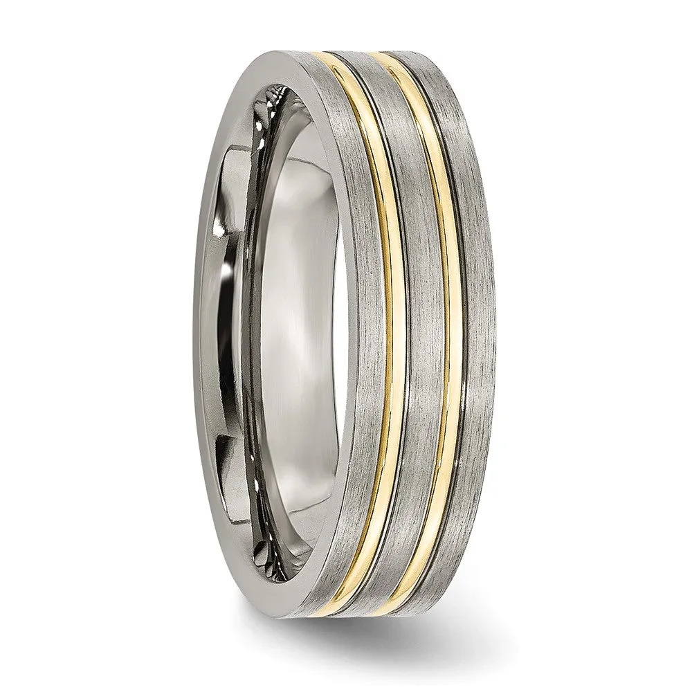 6mm Titanium Gold Tone Plated Grooved Flat Standard Fit Band