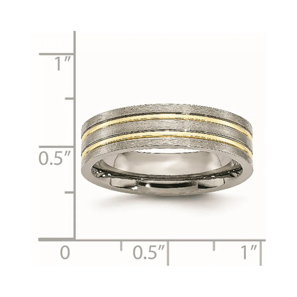 6mm Titanium Gold Tone Plated Grooved Flat Standard Fit Band