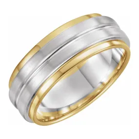 7mm 14K Yellow & White Gold Grooved Comfort Fit Band