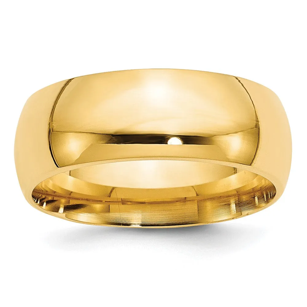 7mm or 8mm 14K Yellow Gold Domed Comfort Fit Band