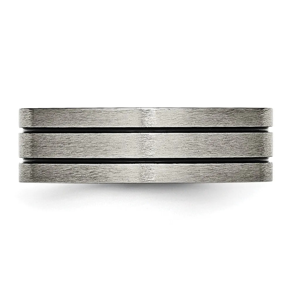 7mm Titanium & Black Enamel Brushed Grooved Flat Standard Fit Band