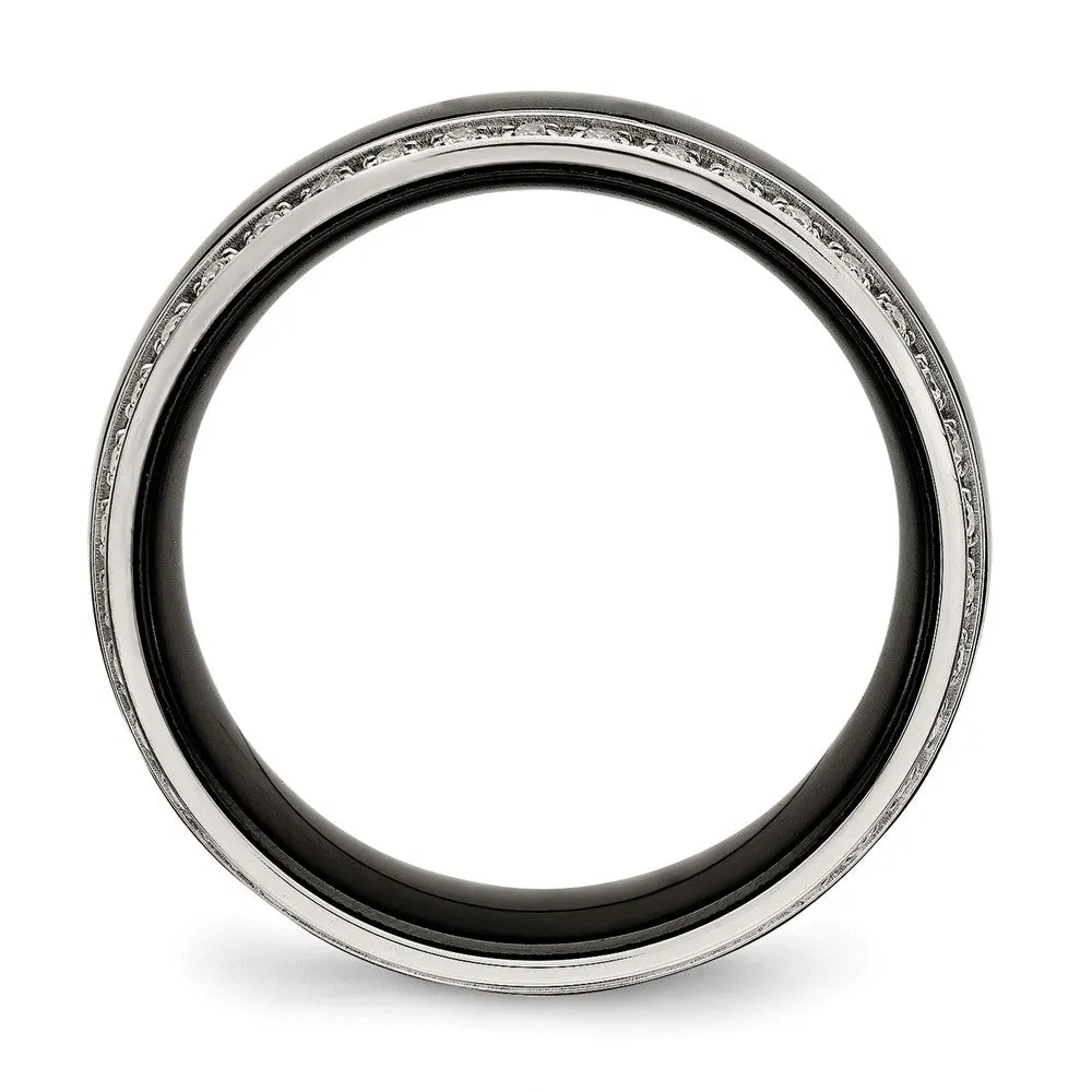 8mm Stainless Steel, Black Ceramic & CZ Standard Fit Band