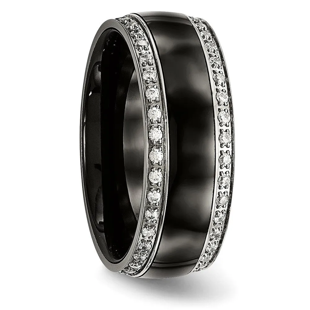 8mm Stainless Steel, Black Ceramic & CZ Standard Fit Band