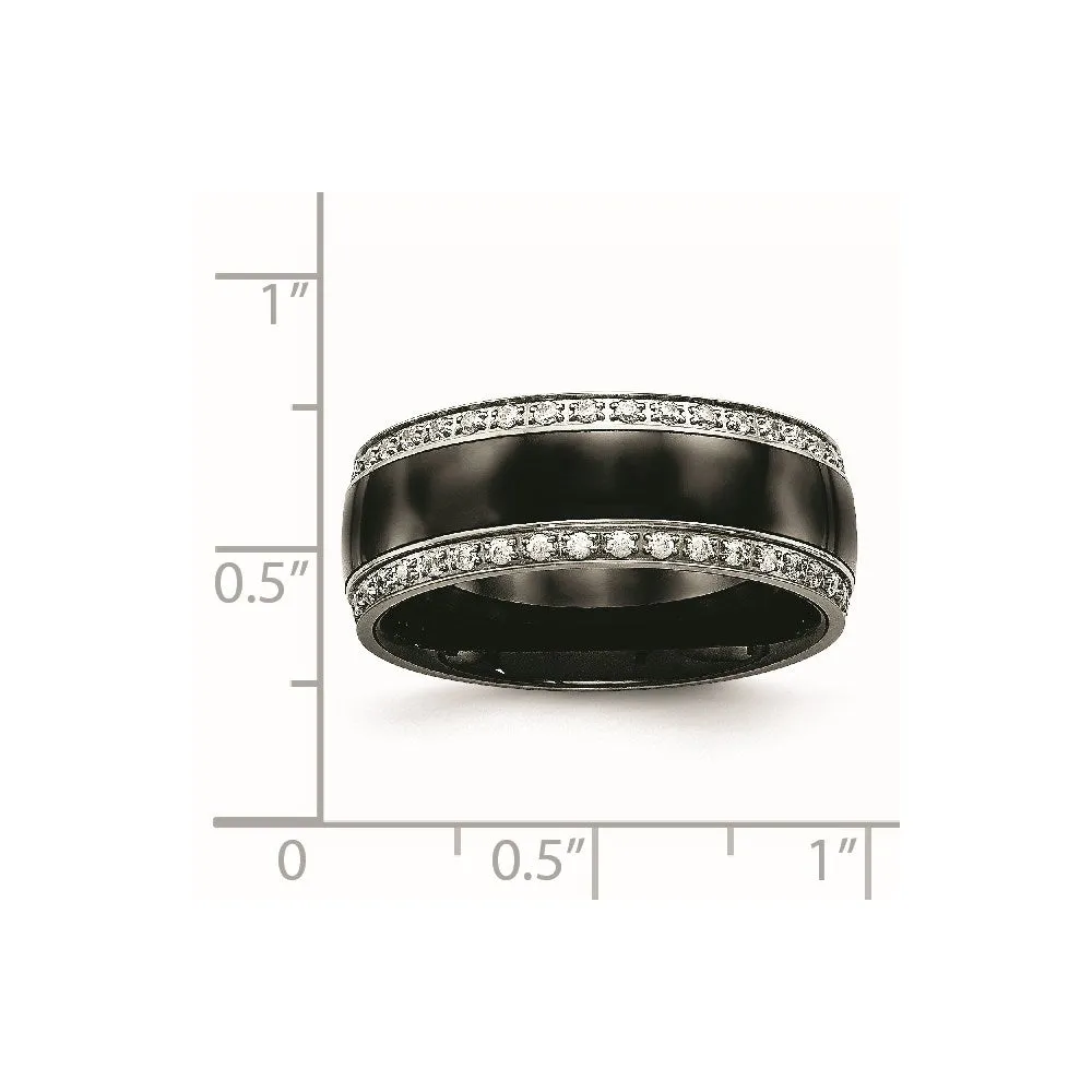 8mm Stainless Steel, Black Ceramic & CZ Standard Fit Band