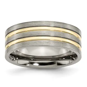 8mm Titanium Gold Tone Plated Grooved Flat Standard Fit Band