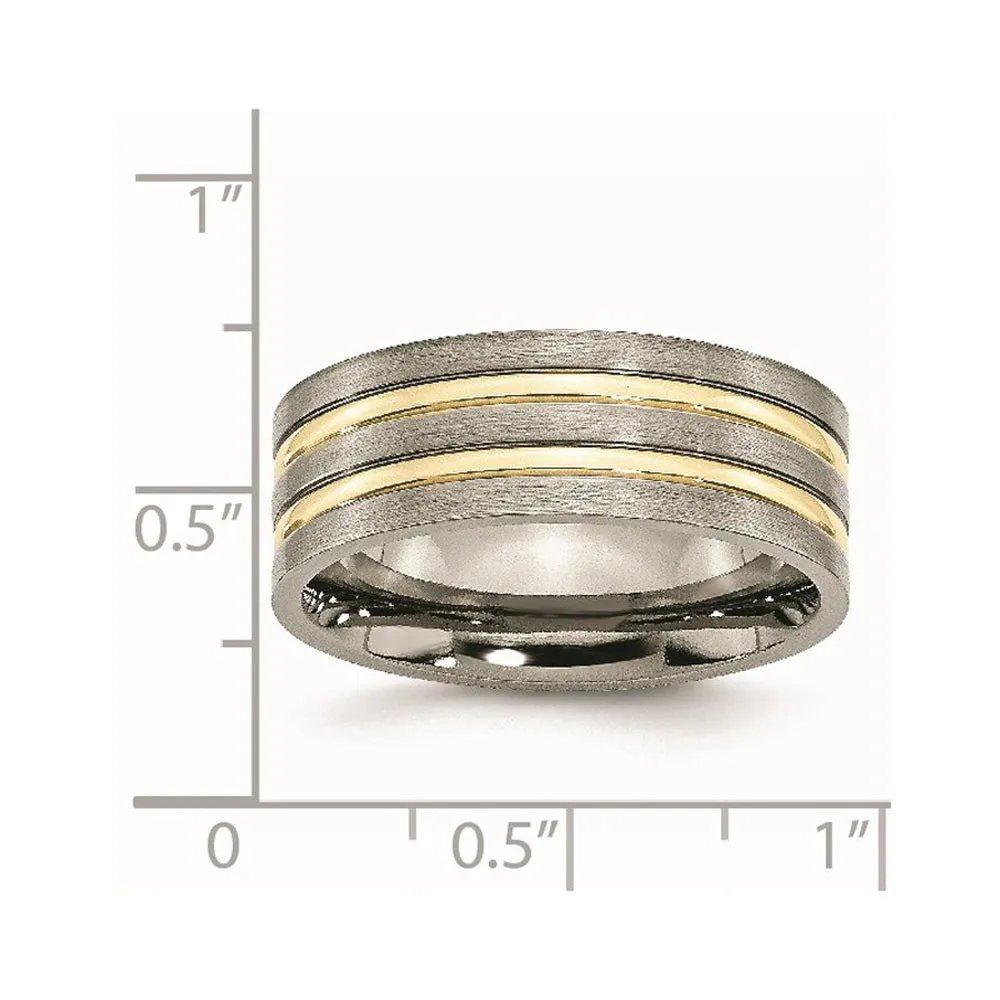 8mm Titanium Gold Tone Plated Grooved Flat Standard Fit Band