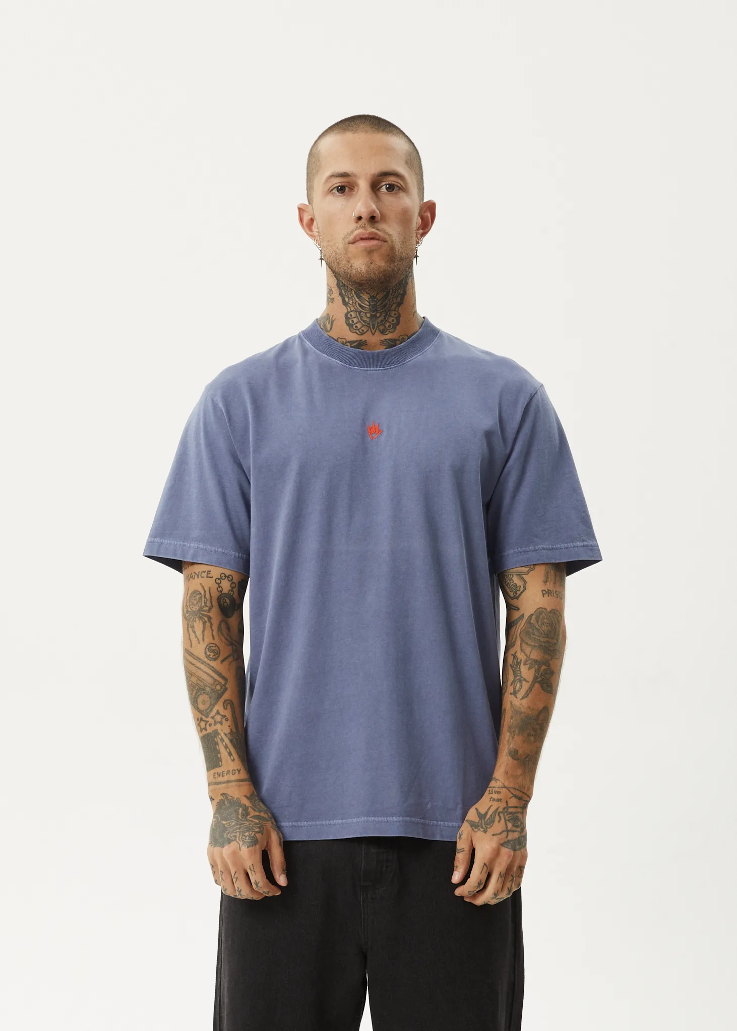 AFENDS Mens Flame - Retro Fit Tee - Washed Marlin