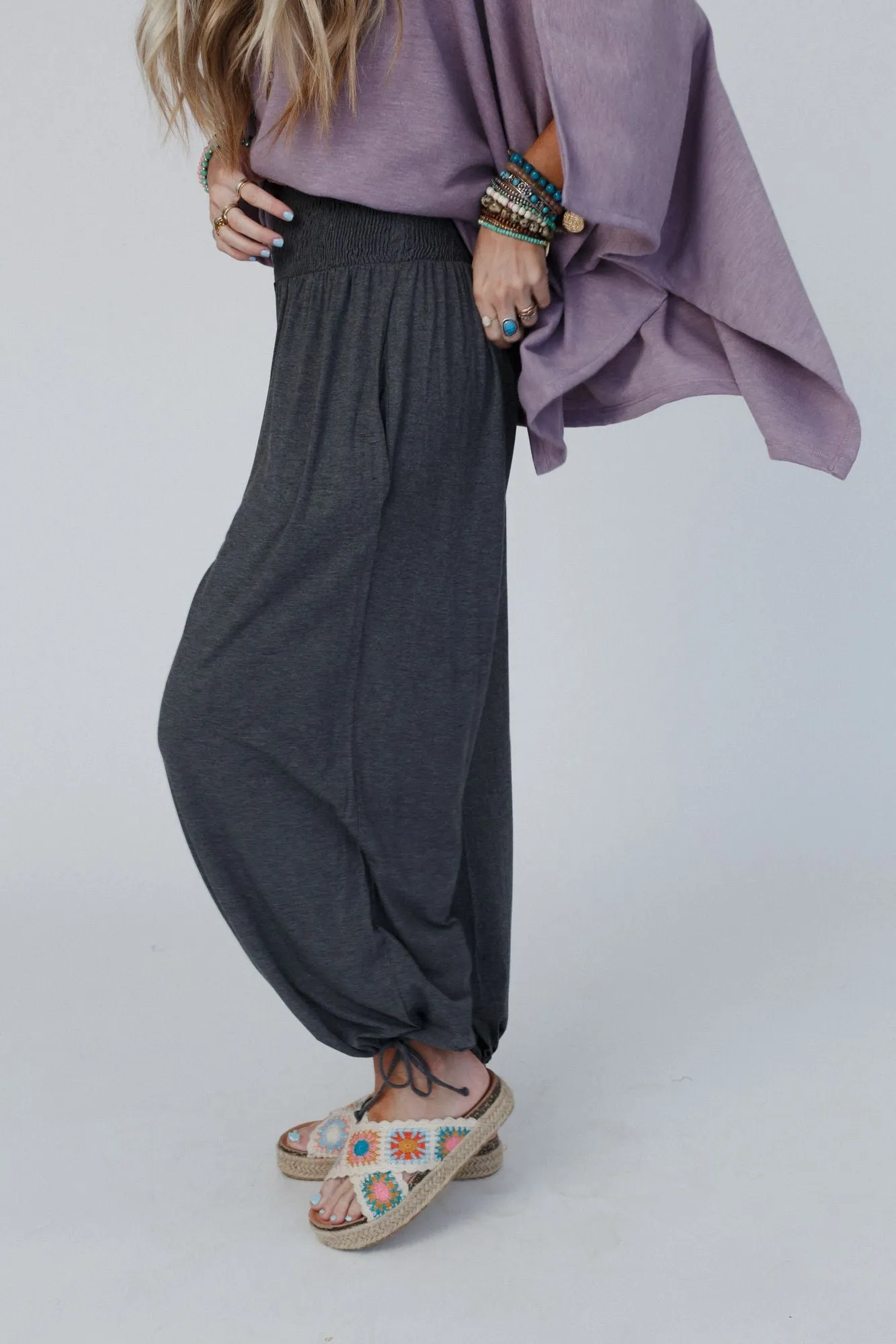 Angelica Smocked Pant - Charcoal