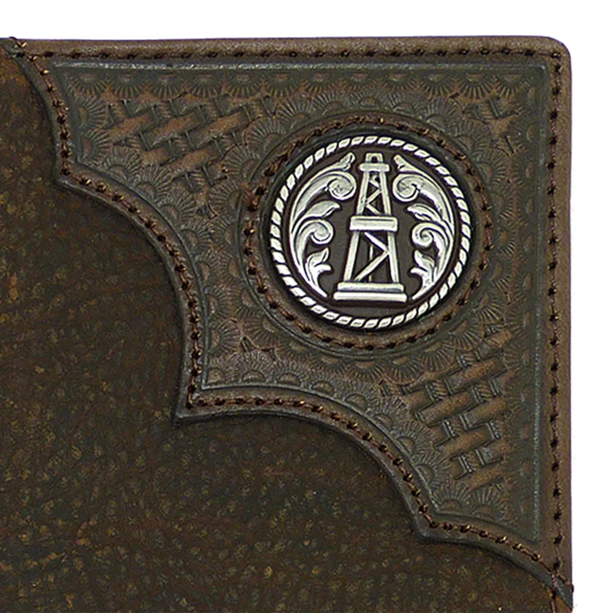 Ariat Western Mens Leather Oil Rig Shield Basket Weave Wallet Checkbook Cover