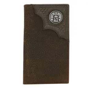 Ariat Western Mens Leather Oil Rig Shield Basket Weave Wallet Checkbook Cover