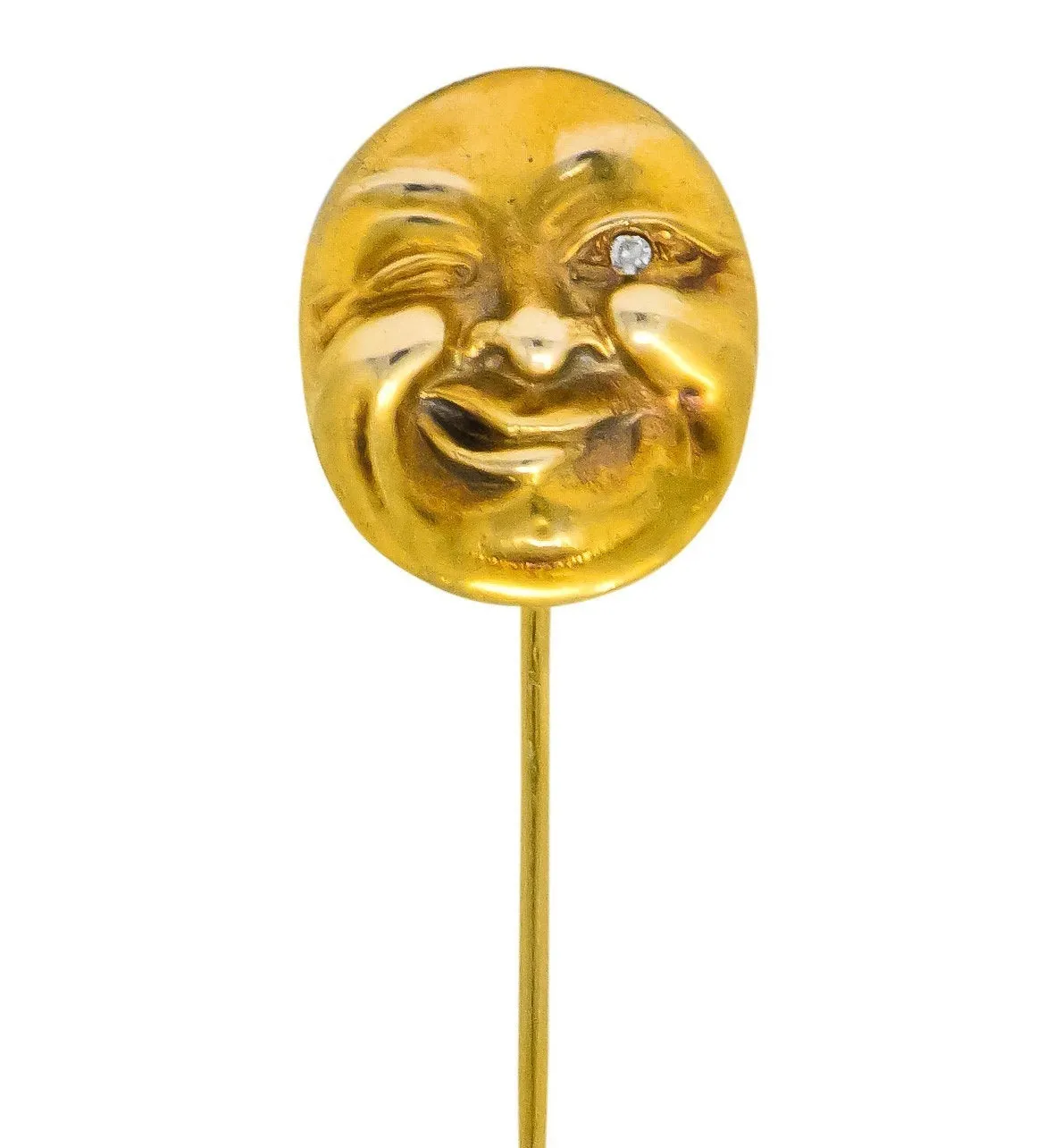 Art Nouveau Diamond 14 Karat Gold Winking Man In The Moon Stickpin