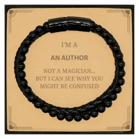 Badass Author Gifts, I'm Author not a magician, Sarcastic Stone Leather Bracelets for Author Birthday Christmas for  Men, Women,