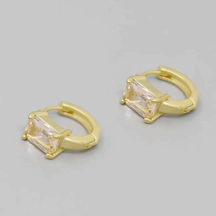 Baguette Glass Stone Detail Huggie Hoop Earrings