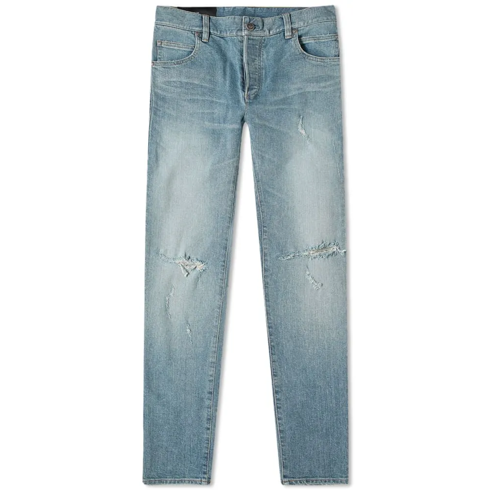 Balmain B Embroidered Distressed Slim JeansBlue