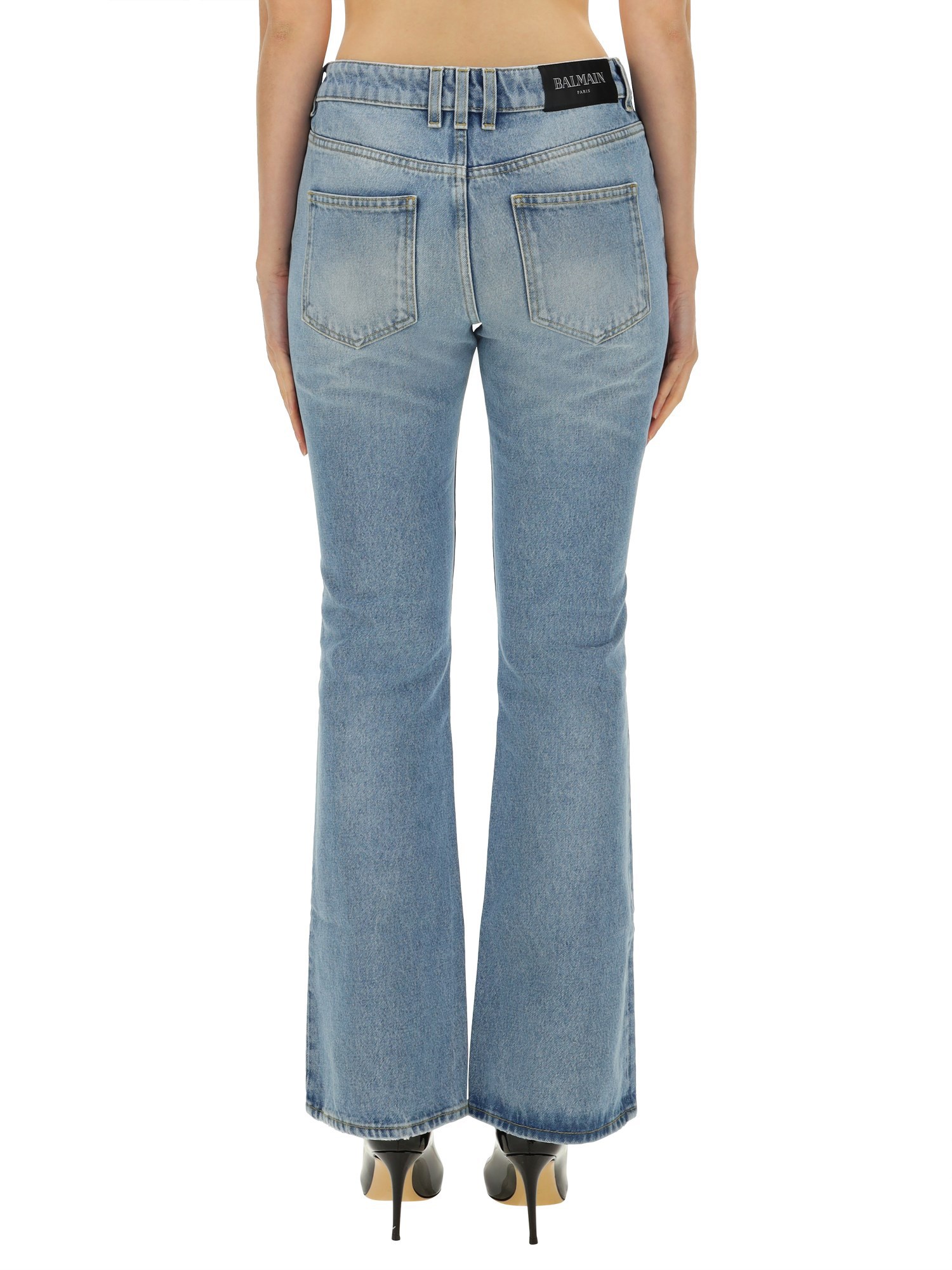 BALMAIN    FLARE FIT COTTON DENIM JEANS