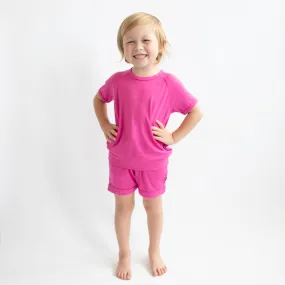 Bamboo Jersey Short Sleeve Jogger Set in Raspberry